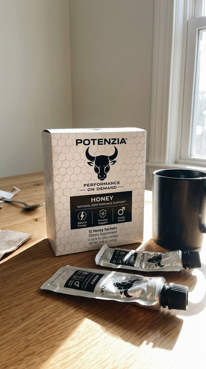 Potenzia Honey box on a breakfast table