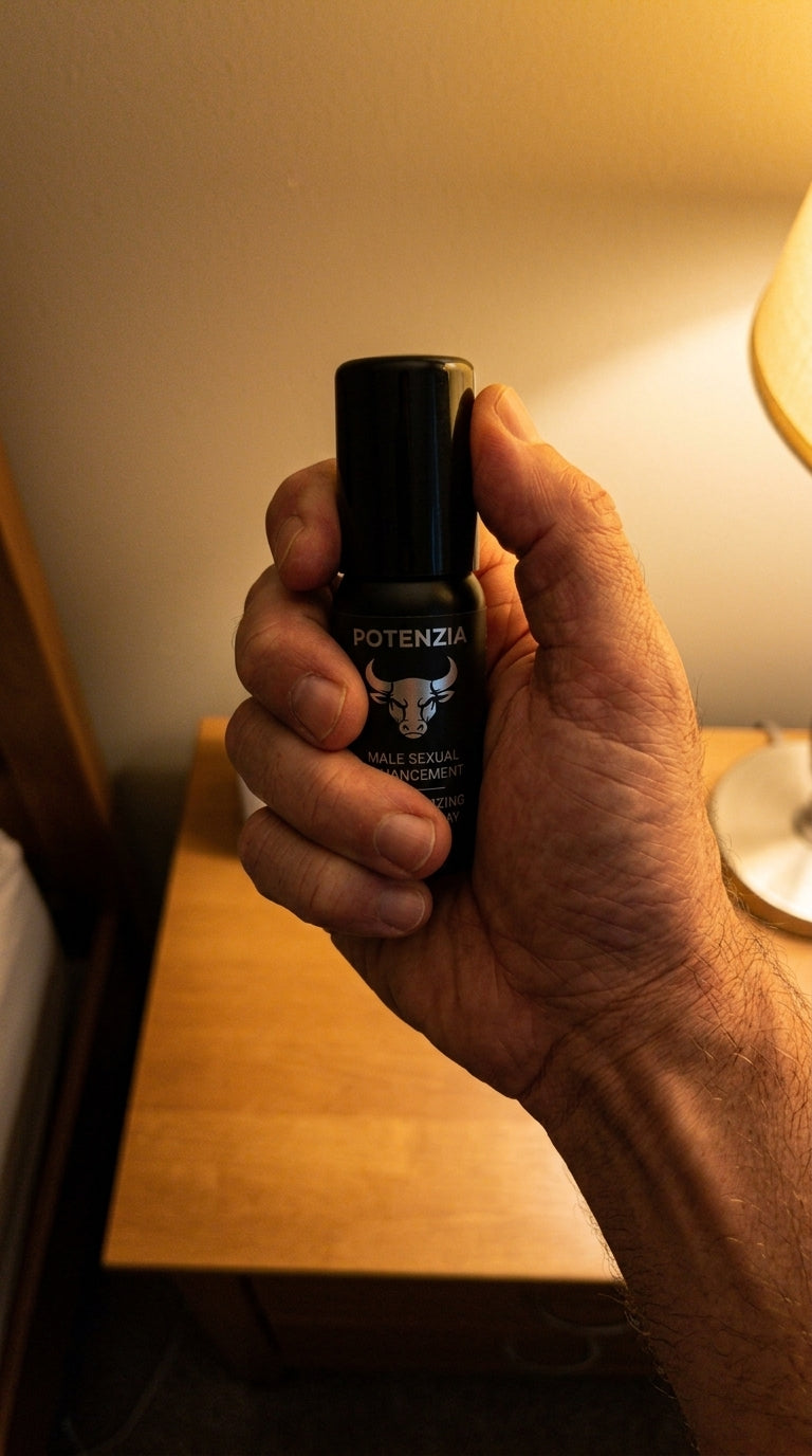 Hand holding the Potenzia spray bottle
